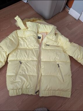Pale Yellow Puffer Jacket with Hood